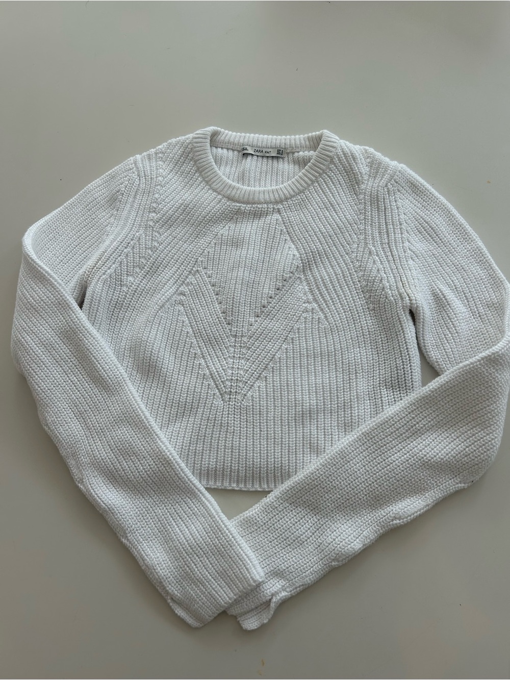 Zara White Cropped Ribbed Knit Sweater